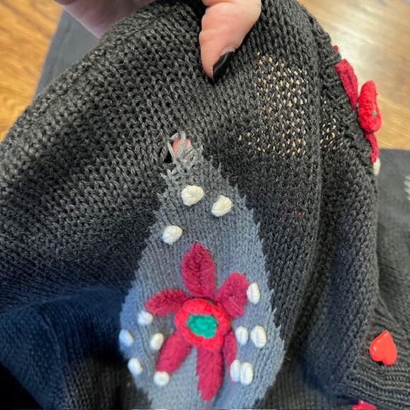 VTG 90s Heres A Hug Embroidered Cardigan Sweater Womens M Cottage Hearts Bows - Picture 8 of 10